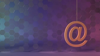 Soft gradient hexagonal wall texture with large hanging at symbol on the right side