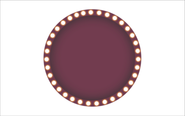 Retro circular light bulb marquee frame with glowing white lights; vintage theater or circus style round sign for spotlighting badges, logos, special offers, promotional text, design templates, entert