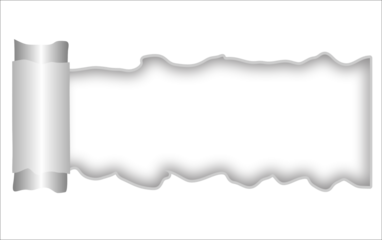 Realistic vector paper curl and peeling corner effect revealing blank copy space; horizontal scroll and rolled-up paper transition for advertising, revealing text, special offers, graphic design, abst