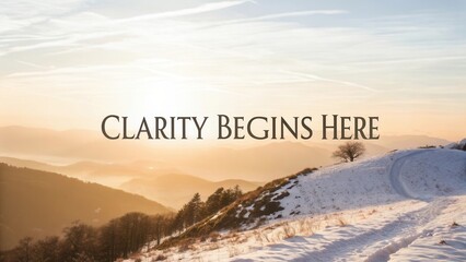 Scenic tranquil landscape with snow-covered hill, morning sunlight, and clear sky inviting calmness and clarity in nature