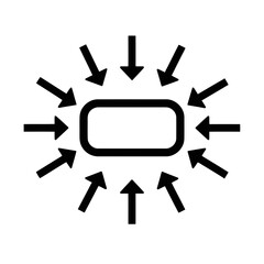 Black and white icon showing multiple arrows pointing inward toward a central rectangle, symbolizing convergence or focus, isolated on