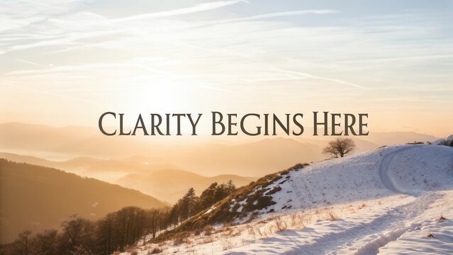 Scenic tranquil landscape with snow-covered hill, morning sunlight, and clear sky inviting calmness and clarity in nature