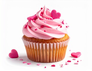 Pink Valenitine Cupcake with Heart Decorations 