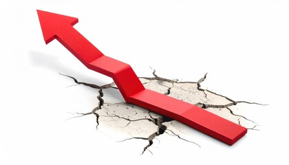 An upward red arrow emerging from cracked ground, symbolizing growth and progress. The arrow points diagonally upwards, highlighting the concepts of overcoming challenges and achieving success