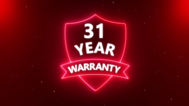 Motion graphics of product warranty animated. 4k video animation. 31 years warranty quality assurance concept. Marketing materials guarantees customer trust quality assurance in promotional.