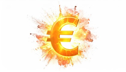 A golden Euro symbol exploding with bright light