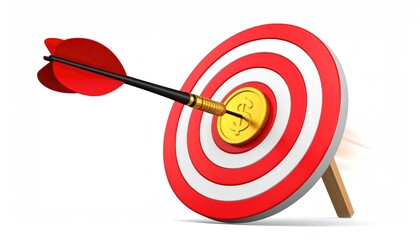A dart hitting the bullseye on a target