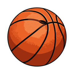 Fototapeta premium Simple illustration of an orange basketball with black line detail, representing sport and game, isolated on