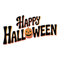 happy halloween text with pumpkin