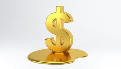 Golden dollar symbol melting into a puddle, symbolizing financial concepts. It is an illustration of economic fluidity