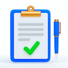 Signed contract document with pen icon 3d illustration isolated on transparent background