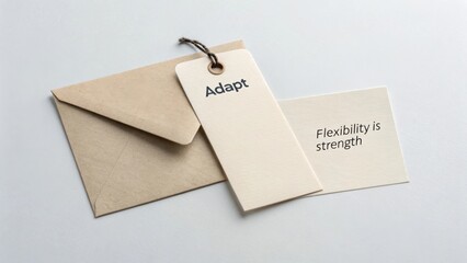 Inspirational message about adaptation and strength written on paper with an envelope against a neutral background