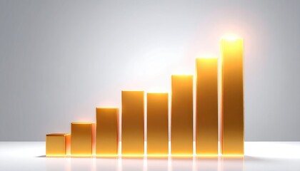 A graphic representation of a golden bar chart shows financial growth and progress
