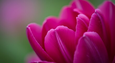 Fototapeta premium Close up of vibrant pink flower petals against a blurred green backdrop