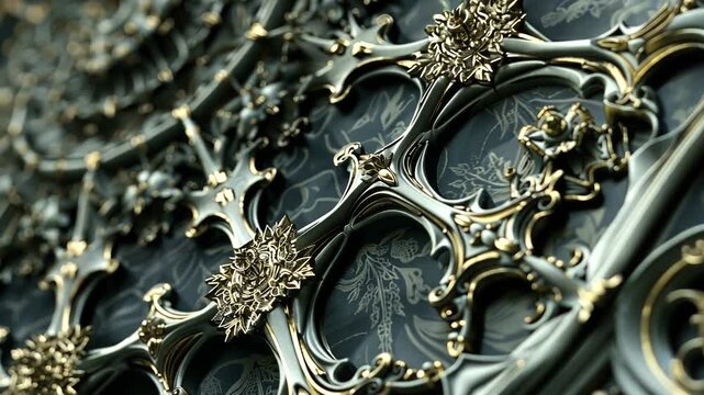 Elegant ornate metal lattice abstract design with intricate detailing and floral accents motion