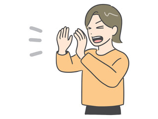 若い女性が大きな声で叫んでいるイラスト
