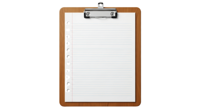 Wooden clipboard holding blank lined paper ready for your notes, planning, or creative writing projects offers design project versatility now