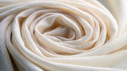 Soft, intricate folds of light fabric swirl together, creating a delicate and elegant texture in a neutral color palette.