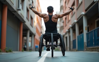 Adaptive sports action gym photography urban environment low angle viewpoint empowerment and perseverance. High quality