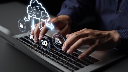 Cloud computing, cloud strategy, and cloud technology transforming digital infrastructure with scalable services, secure data storage, and cloud-based digital business solutions. Muxer