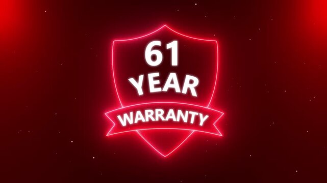 Neon line 61 years warranty quality assurance with shield emblem stamp badges symbol of product guarantee animated. Neon Warranty shield Animation. Business guarantee animated. Support service icon,