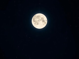 Soft glowing moon hangs in a starry, dreamy sky, evoking awe,  mystical,  dreamy