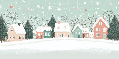 Enchanting winter scene with vibrant snow-covered houses