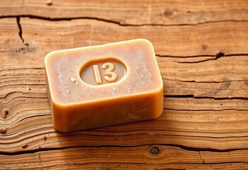Luxurious brown natural soap bar on rustic wood,  artisan soap,  shower