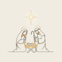 Nativity scene with Mary, Joseph, and baby Jesus