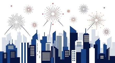 Fototapeta premium Celebrate city skyline with vibrant fireworks display