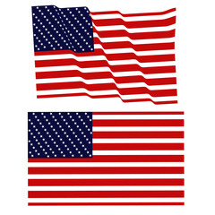Fototapeta premium USA Flag Set – Waving American Flag & Flat American Flag Illustration