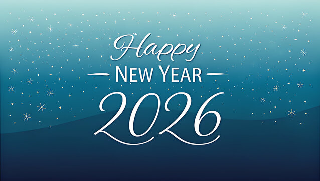 Stylish happy new year 2026 design with elegant typography, a festive color palette, and a serene blue background, perfect for greeting cards and invitations