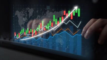 A hands-on approach to analyzing financial growth with sleek graphs and charts, showcasing market trends and insights in a modern digital workspace environment. Copula