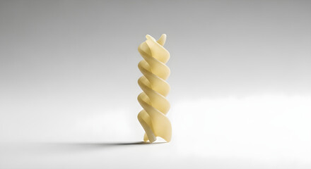 Single fusilli pasta stands elegantly against a soft gradient background showcasing Italian cuisine simplicity. isolated on white background