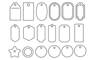 Assorted blank outline tags and labels vector collection, perfect for pricing, gifts, products, retail, shopping, and various design projects.