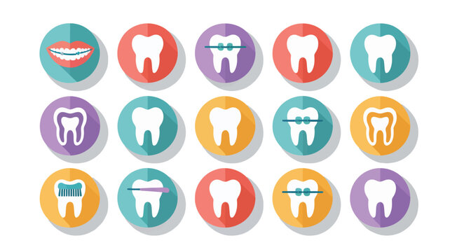 A collection of icons representing dental health and teeth care options.
