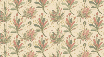 Floral Pattern with Protea Flowers and Delicate Foliage.