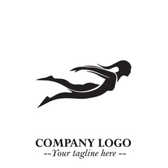 Woman Swimming Logo Symbol in Clean Minimal Vector Illustration on White Background
