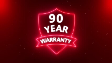 90 year warranty quality assurance with shield emblem stamp badges symbol of product guarantee animated. Neon Warranty shield Animation. Stamp, Imprint, Seal Template. Business guarantee