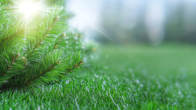 A vibrant close-up of lush green grass under soft sunlight, highlighting the beauty of nature and the tranquility of the outdoors.