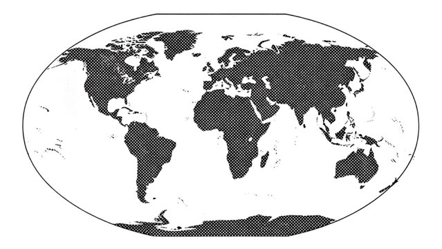 Map of the World with Continents and Oceans Depicted in a Dark and Light Contrast