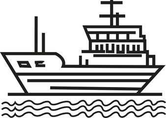 Obraz premium Geometric Line Art Icon of a Large Modern Ship, Yacht, or Research Vessel Sailing on Waves