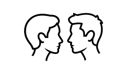 Two male profiles facing each other, a simple line art icon