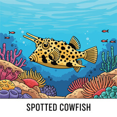 Naklejka premium Cowfish Collection of Wild Animal Vector Illustrations