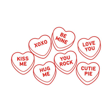 Conversation heart candies with love messages