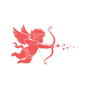 Cupid with bow and arrow shooting hearts for valentines day