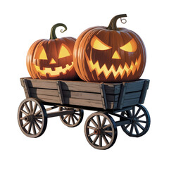 halloween pumpkin on a wooden cart