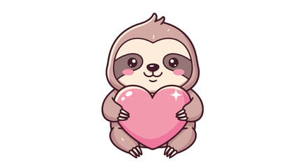 Naklejka premium Cute cartoon sloth hugging a pink heart, symbolizing love, affection, and Valentine's Day, perfect for a heartwarming greeting card or a sweet social media post