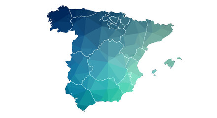 Fototapeta premium Abstract geometric map of Spain with a vibrant blue and green gradient, representing a digital or modern design approach to cartography