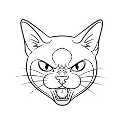 Obraz premium Symmetrical black and white outline of a furious cat's head, a powerful emblem of ferocity and aggression